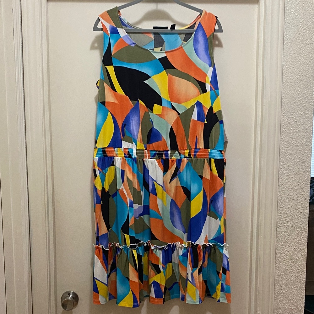 Nina Leonard Multicolor Abstract Midi Dress 1X